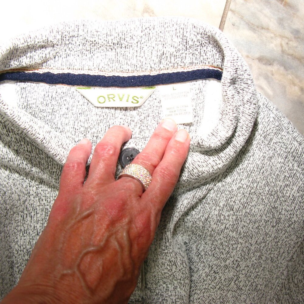 Orvis Light Gray Partial Button Mock Neck Pull Ov… - image 6